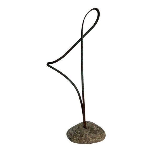 Abstract Stone & Metal Sculpture - 10” Minimalist Art Brutalist MCM Kinetic - Picture 3 of 8